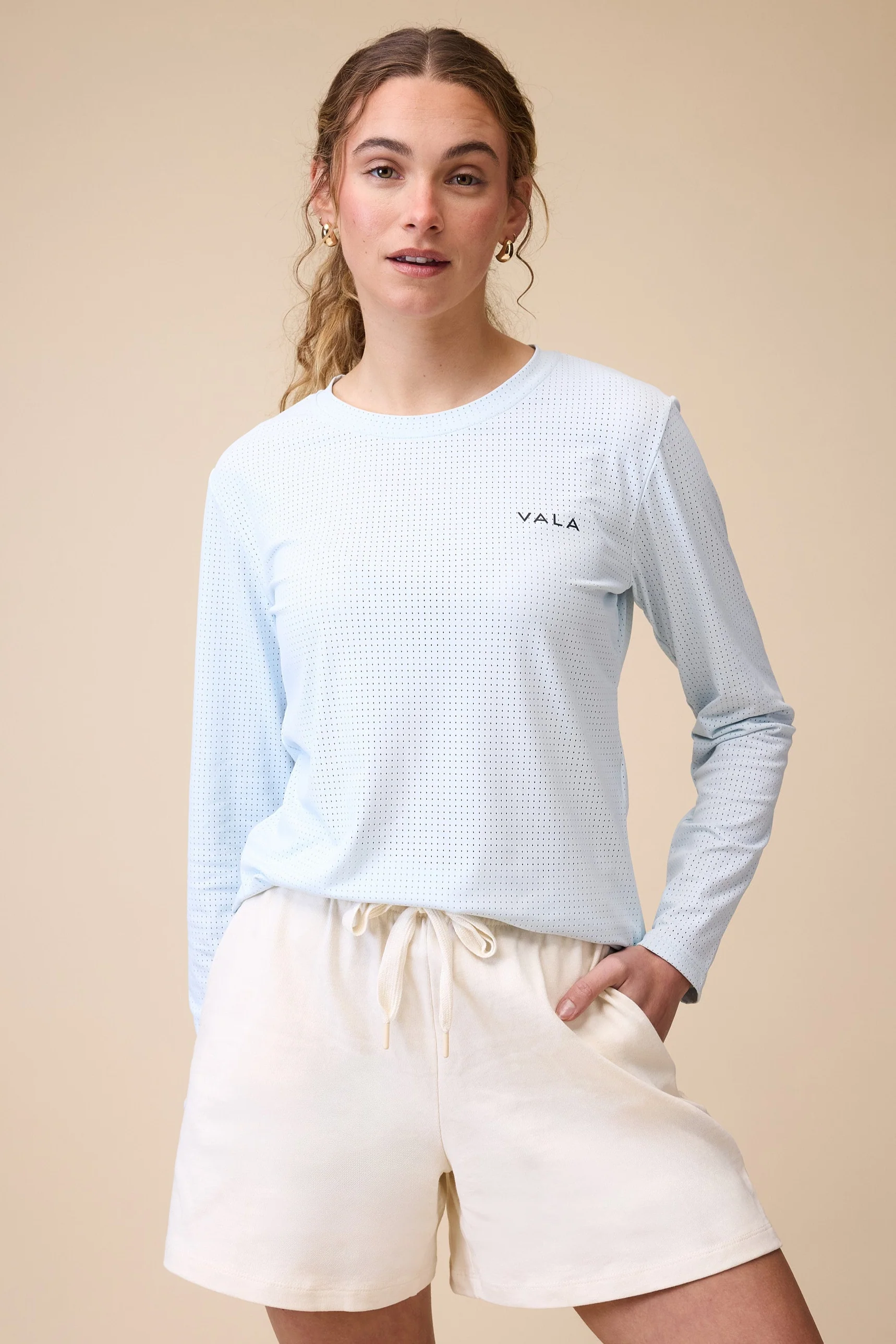 Mesh Long Sleeve Tee - Pastel Blue - Image 3