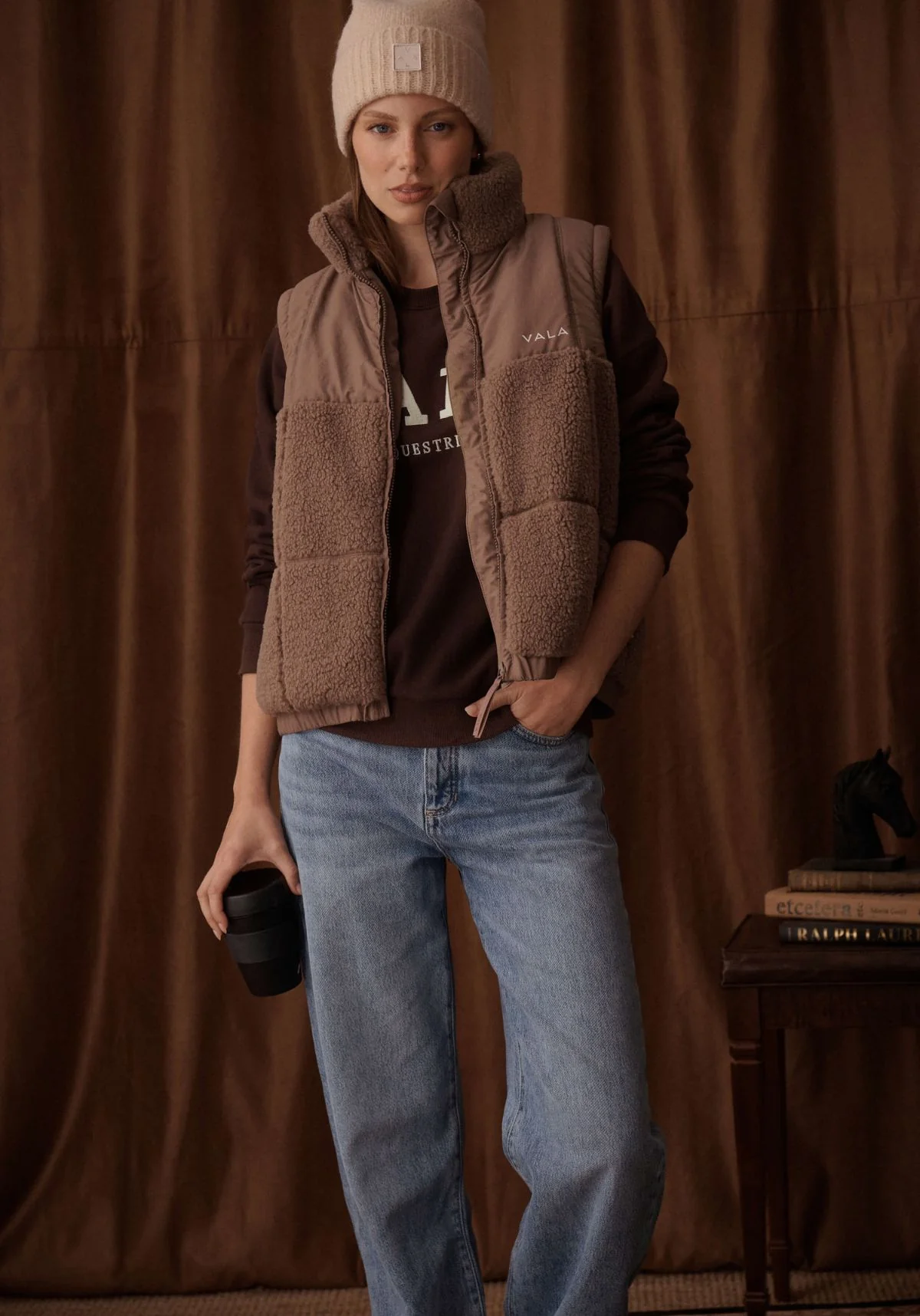 Milla Sherpa Quilted Vest - Taupe - Image 13