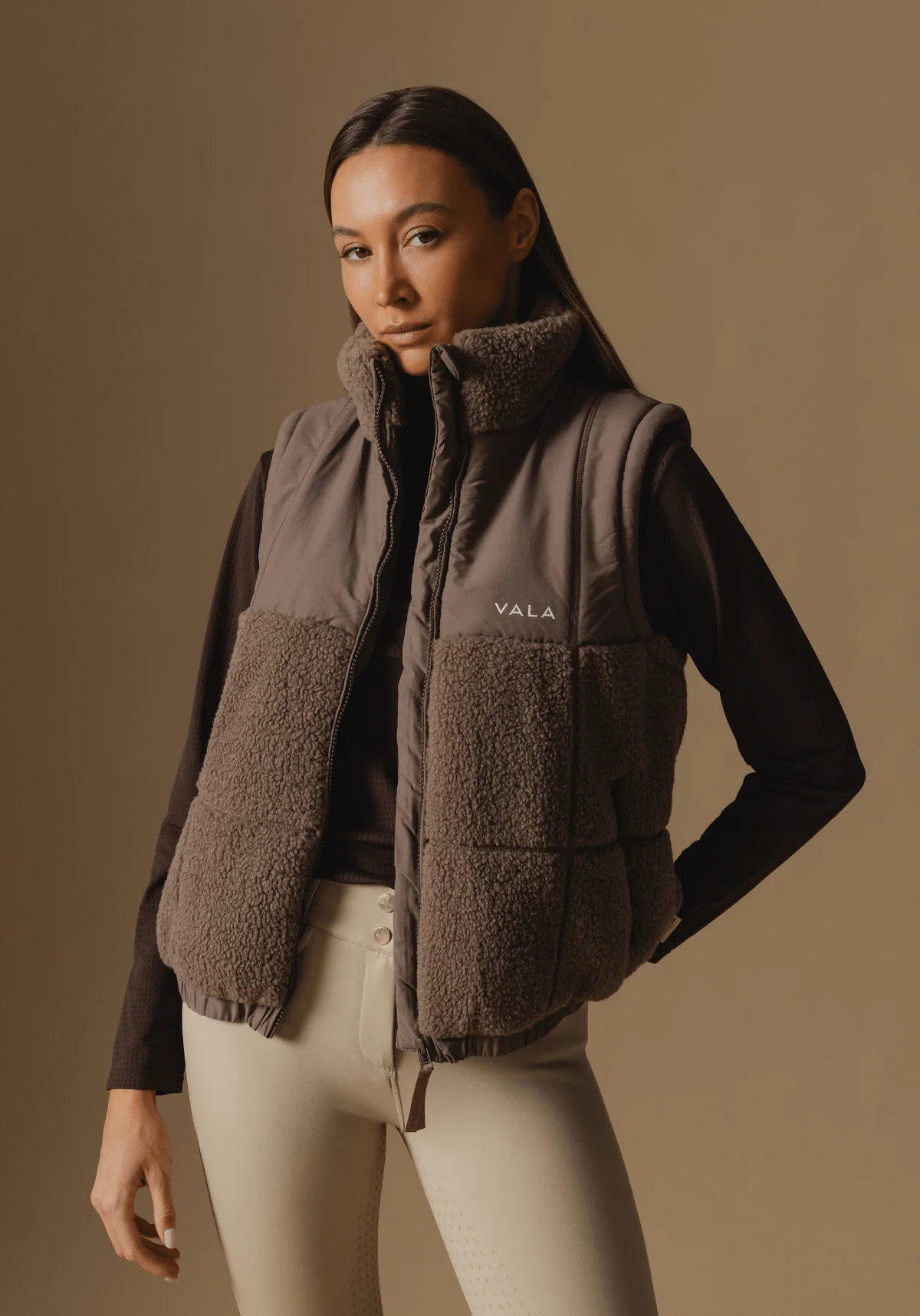 Milla Sherpa Quilted Vest - Taupe - Image 3